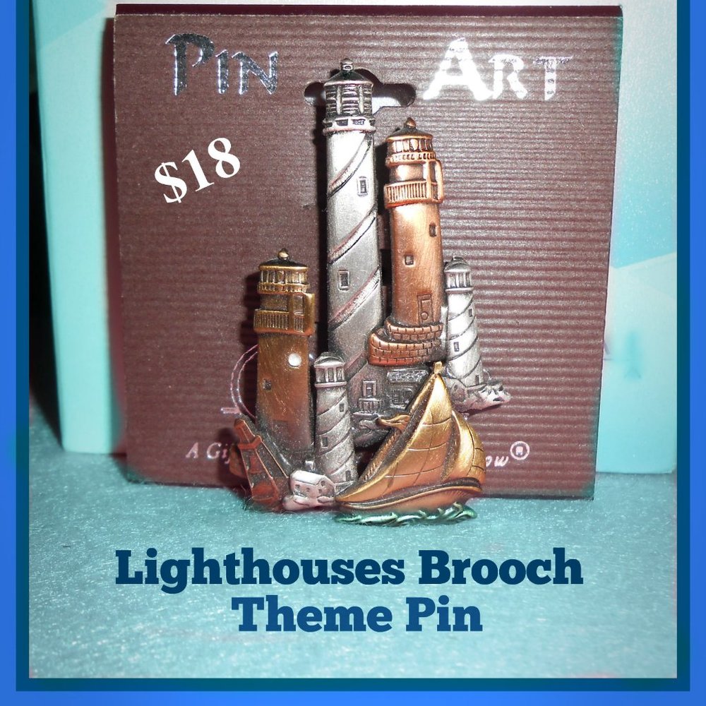 Lighthouse & Sailboat Bronze Silver Gold Brooch